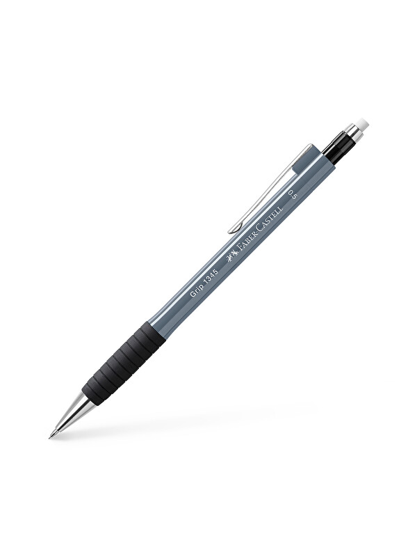 Faber-Castell Grip 1345/47 Versatil Kalem, 0.5 mm, Gri, Ergonomik Tutuş, Yaylı Uç, Uzun Silgi, Modern Tasarım