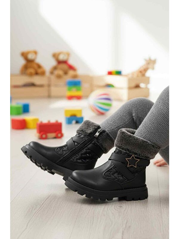 Siyah İçi Polarlı Fermuarlı Kız Çocuk Bot Evla P - Görsel 4