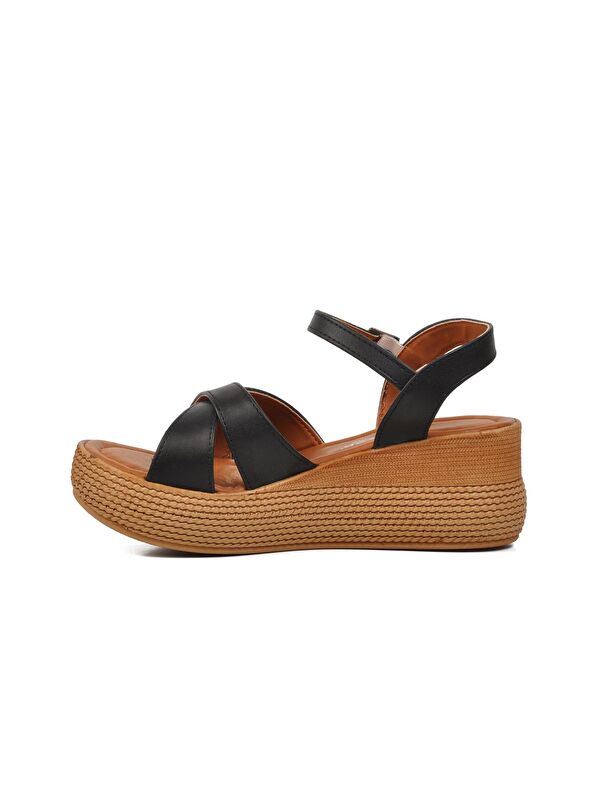 Siyah Kadın Dolgu Topuk Sandalet 426093 - Görsel 3