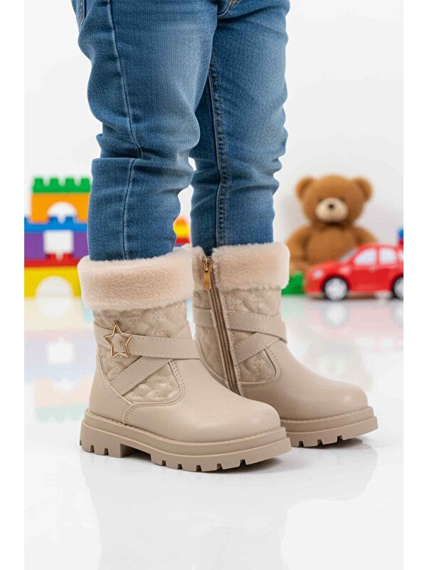 Bej İçi Polarlı Fermuarlı Kız Çocuk Bot Evla P - Görsel 2