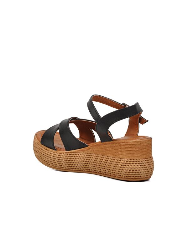 Siyah Kadın Dolgu Topuk Sandalet 426093 - Görsel 5