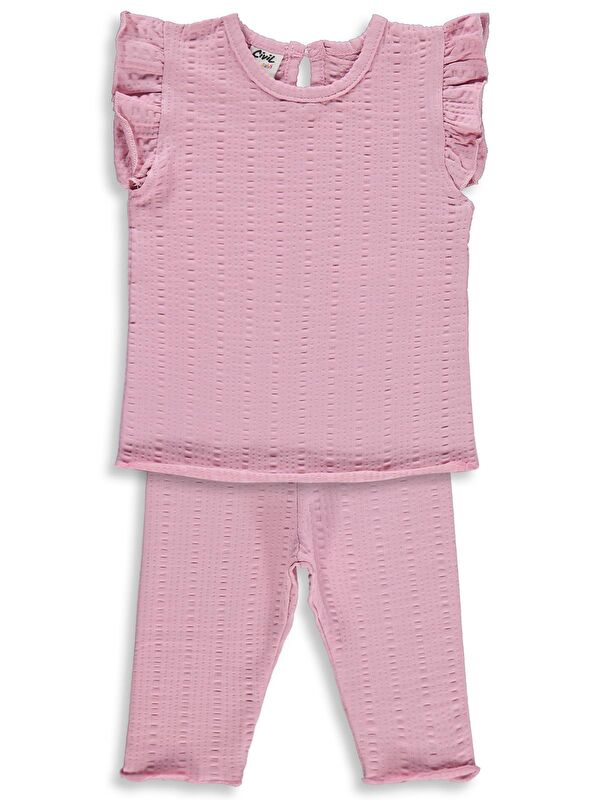 Civil Baby Çizgi Raporlu Papatya Düğmeli 6-18 Ay Takım - Pembe