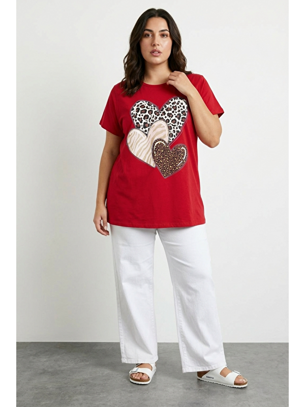 Stil Diva Bisiklet Yaka Kısa Kollu Baskılı Esnek Kumaşlı T-shirt