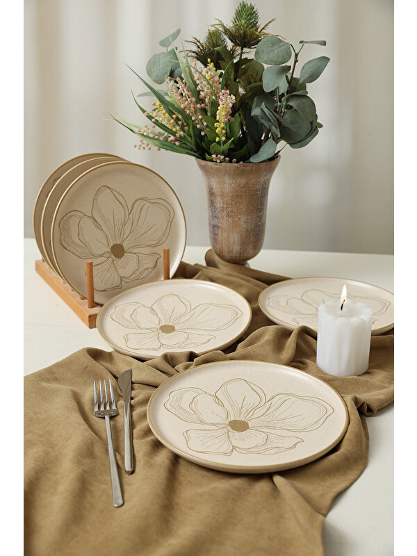 Keramika Taupe Bloom Nordıc Pasta Tabağı 22 Cm 6 Adet