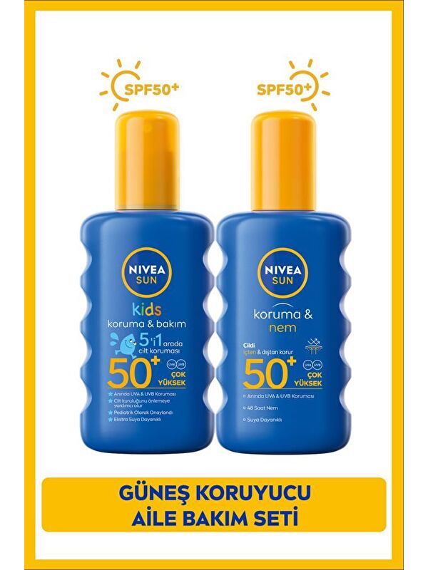 NIVEA SUN SPF50 Yüksek Güneş Koruyucu Vücut Sprey 200ml ve Çocuklar İçin Hassas Güneş Koruyucu Sprey 200ml