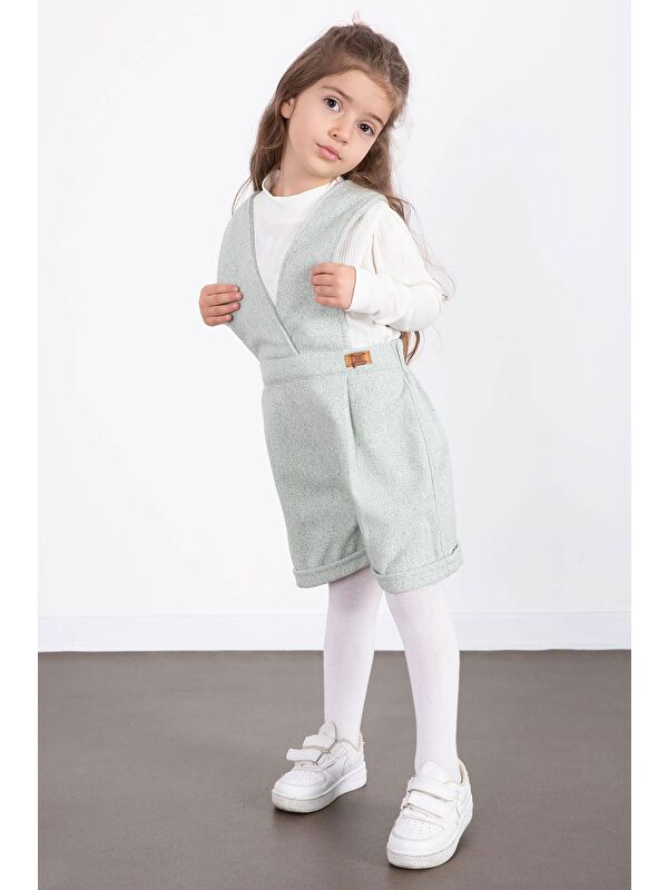 Cansın Mini Mint Kız Çocuk Melanj Krem Badili Salopet Takım 22694