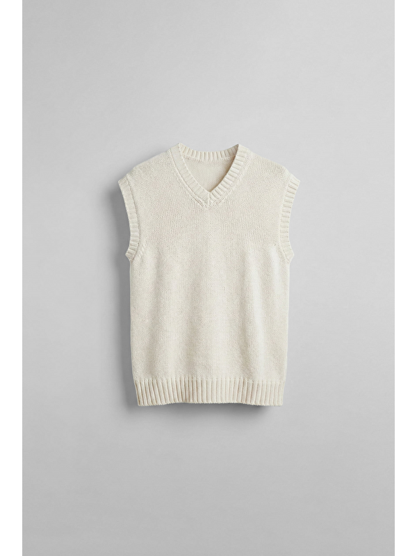 Abluka Online Erkek Oversize V Yaka Triko Süveter Bej