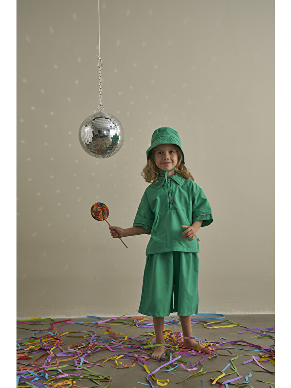 Oh La La Koala For Little Ones Yeşil Candy Summer Biyeli Şapkalı Poplin Takım