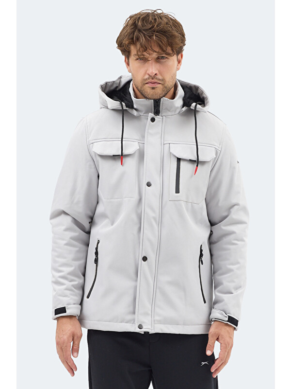 SLAZENGER GLEAM Erkek Kapüşonlu Taş Gri Mont & Kaban