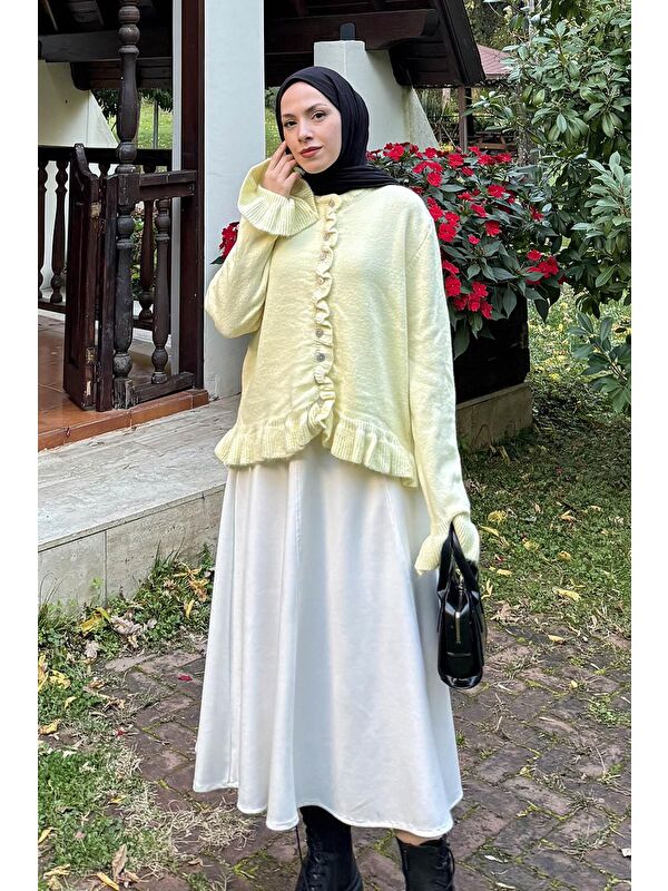 Lamelif Fırfır Detaylı Hırka Sarı