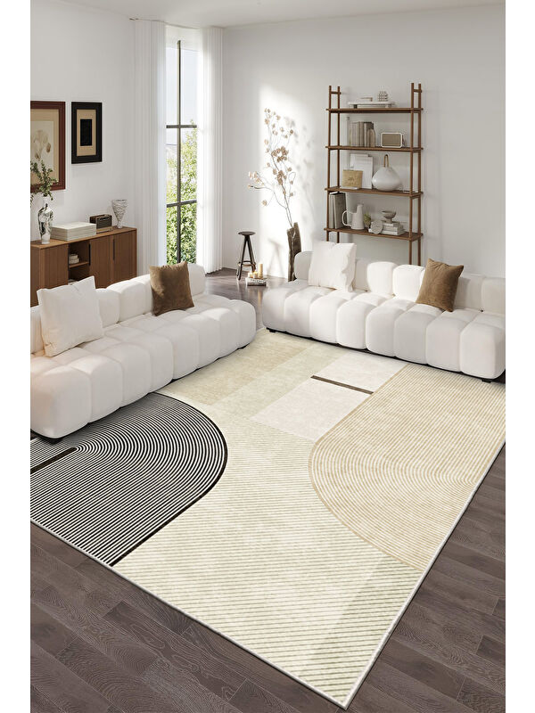 Homefesto Dekoratif Özel Tasarım Yıkanabilir İnce Kaymaz Tabanlı Modern Halı KECE FR49