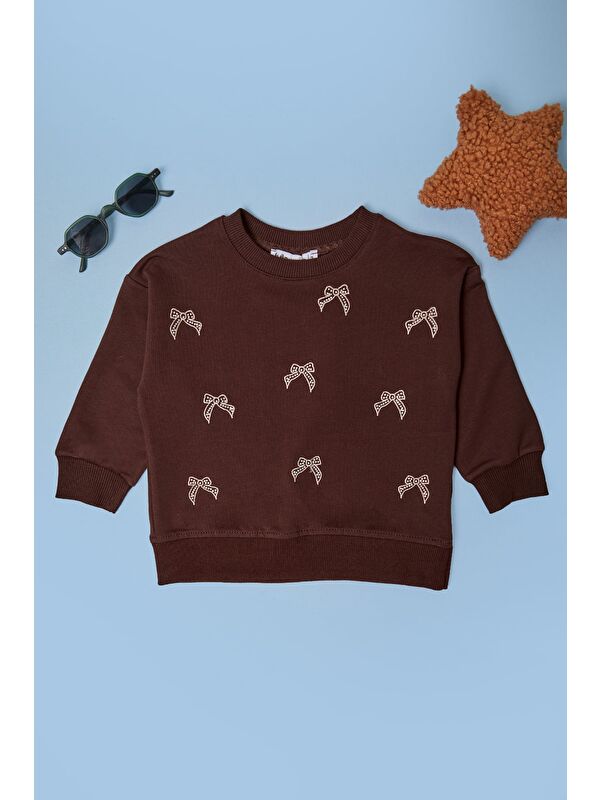 Fullamoda Fiyonk Nakışlı Taşlı Kız Çocuk Sweatshirt
