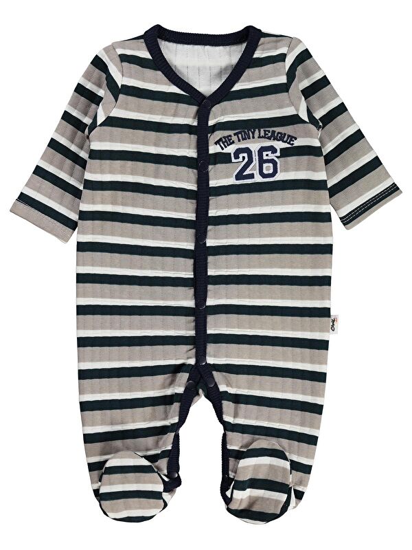 Civil Baby Kare Çizgi Empirme Patikli 1-9 Ay Tulum - Bej 1-3 Ay