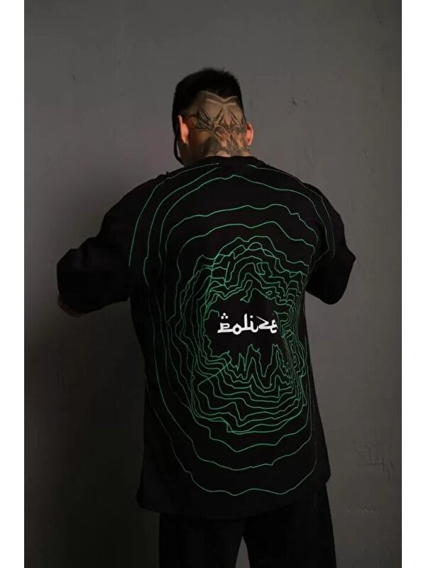 Jane's Erkek Bisiklet Yakalı Sırt Baskılı Oversize T-Shirt - Siyah