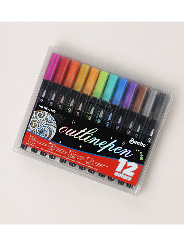 Bam Hediyelik Eşya 12 Renk Gümüş Yaldızlı Marker Set