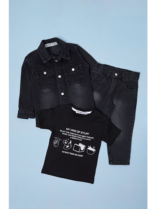 Fullamoda Düğmeli Polo Yaka  Erkek Çocuk Jean 3 Lü Takım