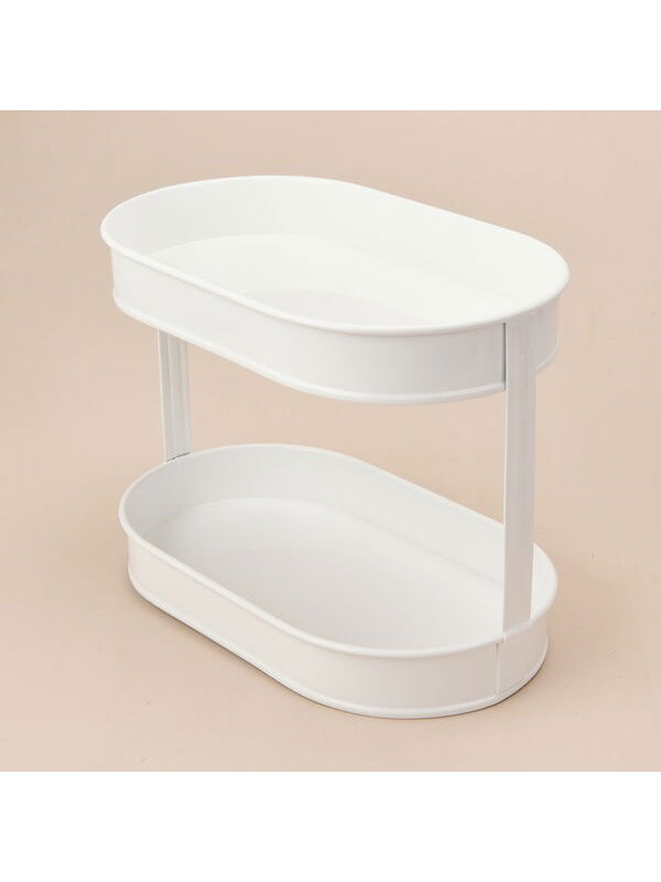 Evidea Bath 2 Katlı Oval Organizer - Beyaz - 32,5x19 cm