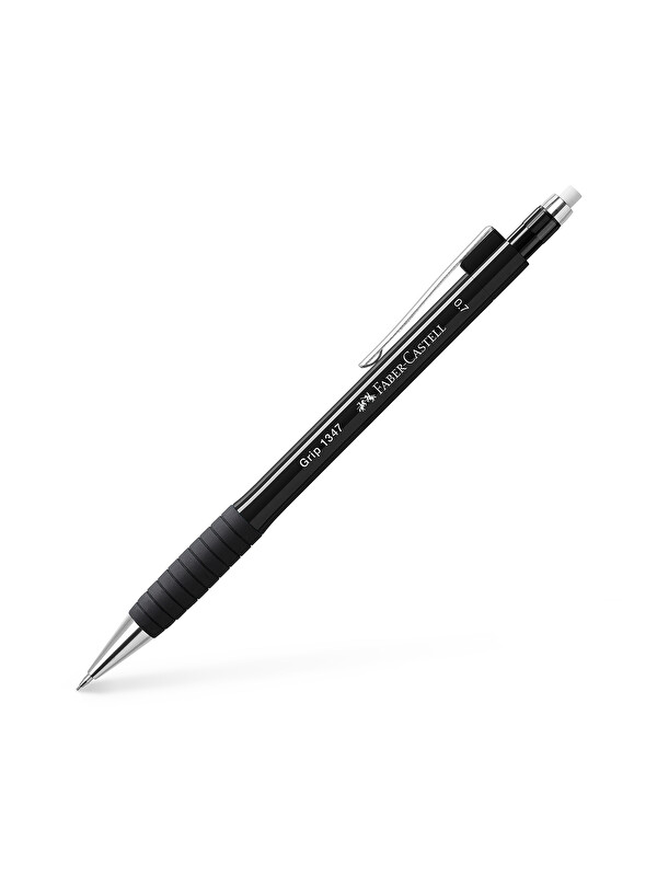 Faber-Castell Grip 1345/47 Versatil Kalem, 0.7 mm, Siyah, Ergonomik Tutuş, Yaylı Uç, Uzun Silgi, Modern Tasarım