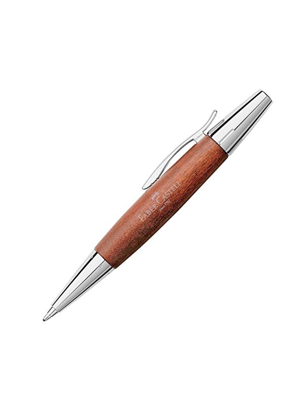 Faber-Castell E-Motion Tükenmez Kalem, Krom/Ahşap Gövde, Mekanizmalı, Kahverengi, B Uç