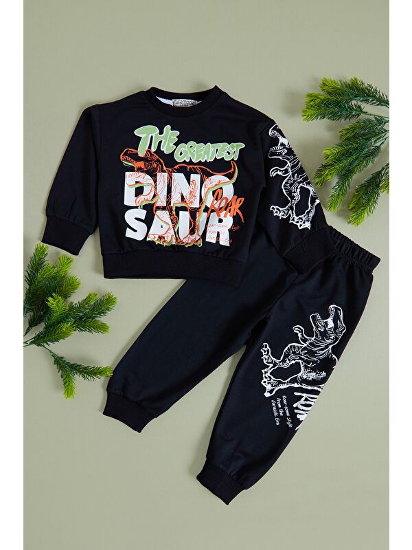 Fullamoda Dinozor Baskılı Erkek Çocuk Sweatshirt Takım