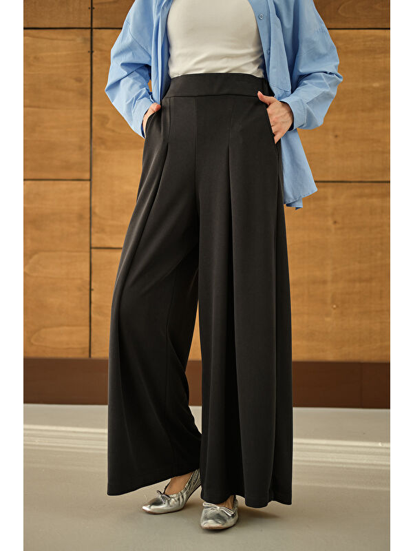 Locco Moda Kadın Bol Paça Pantolon Siyah