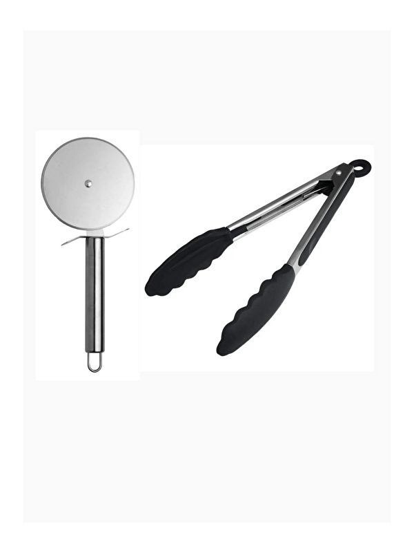 Kitchen Design Lab Büyük Boy Paslanmaz Çelik Hamur Kesme Ruleti Antrasit/Siyah Silikon Uçlu Metal Maşa