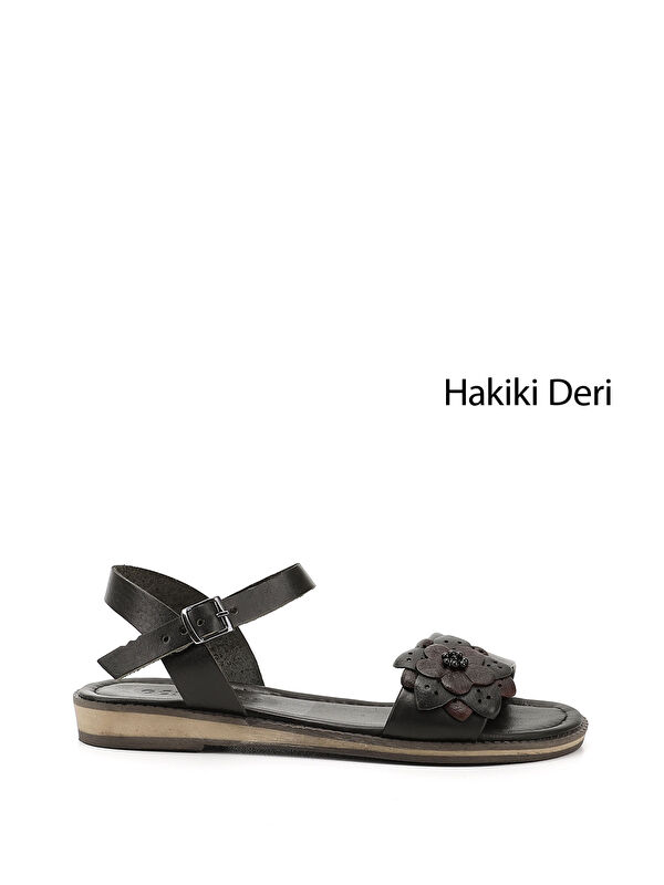 GÖNDERİ(R) Kadın ZÜMRÜT-SİYAH Hakiki Deri Sandalet