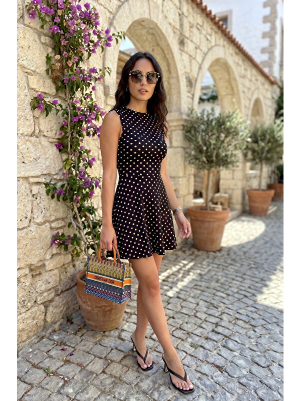 Lela Puantiyeli Bisiklet Yaka Mini Elbise 5867158