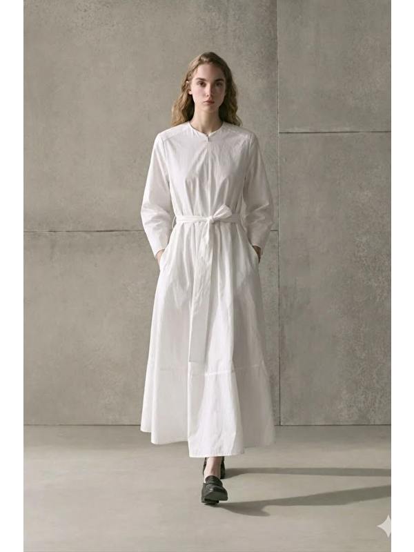 Mevra AURA | Gizli Fermuarlı Minimal Elbise Beyaz