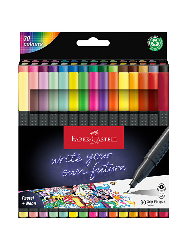 Faber-Castell Grip Finepen İnce Keçe Uçlu Kalem Seti, 30’lu, Pastel ve Neon Renkler, 0.4 mm Hassas Uç, Üçgen Gövde