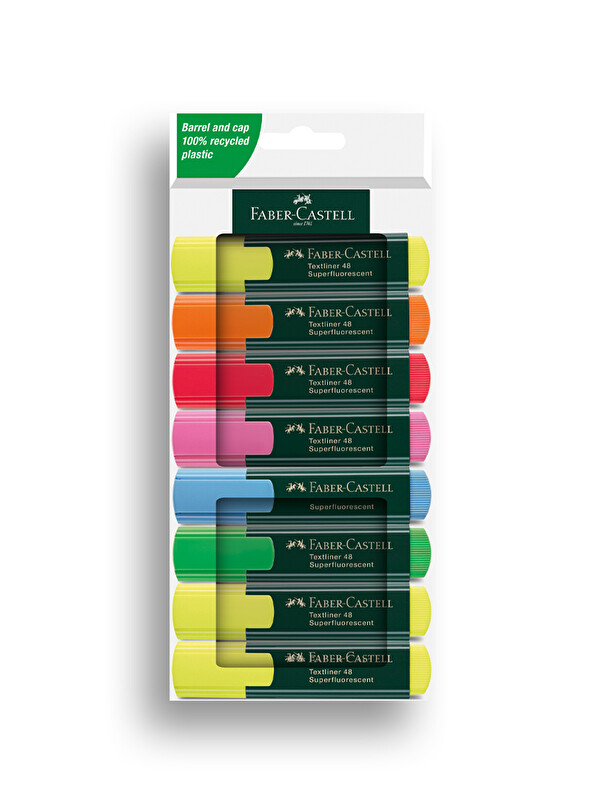 Faber-Castell Fosforlu Kalem Seti, 8’li, Su Bazlı Mürekkep, Kesik Uç, 3 Farklı Çizgi Kalınlığı