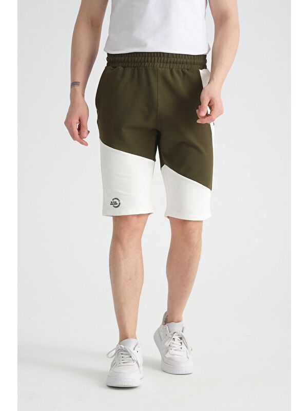 Shooter Sportswear Haki  Erkek Yazlık Şort Baskı Detaylı Renk Geçişli Ayarlanabilir Bel