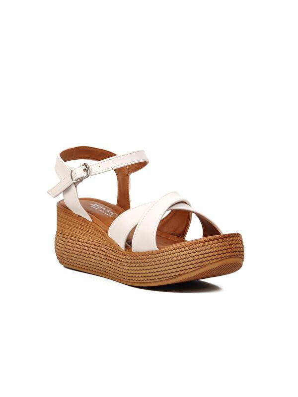 Beyaz Kadın Dolgu Topuk Sandalet 426093 - Görsel 4