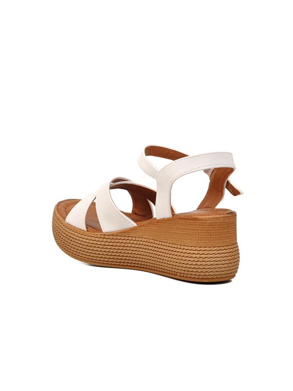 Beyaz Kadın Dolgu Topuk Sandalet 426093 - Görsel 5