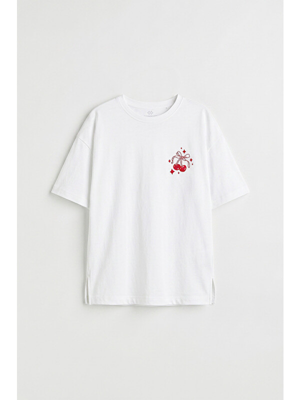 Tommylife Beyaz Oversize Kısa Kollu Baskılı Kız Çocuk T-Shirt - 75176