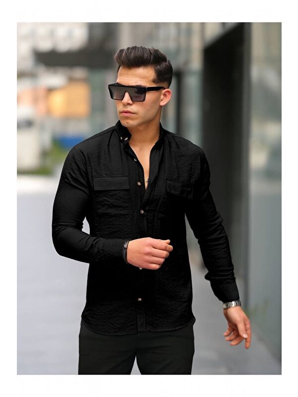 Comstar Erkek A Kalite Keten Slim Fit Uzun Kol Çift Kapaklı Gömlek