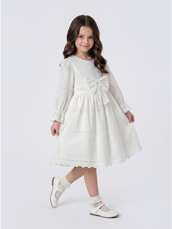 Pina Kids Kız Çocuk Uzun Kollu Önü Kurdelalı Fisto Elbise