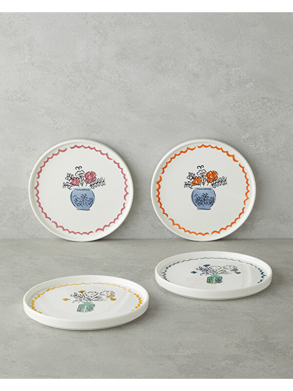 English Home Floe Seramik 4'lü Pasta Tabağı 20 cm Renkli