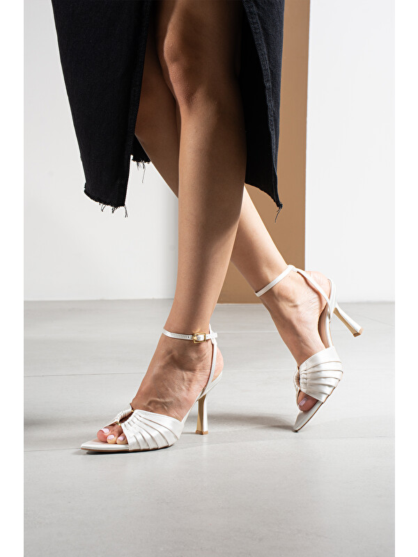 DUXAL SHOES Dorothy Kadın Büzgü Detaylı Bilekten Bağlamalı İnce Topuklu Ayakkabı