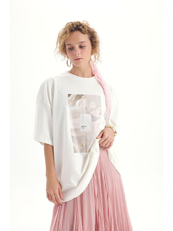 Mai Collection Cloud Dancer Beyaz Oversize T-Shirt