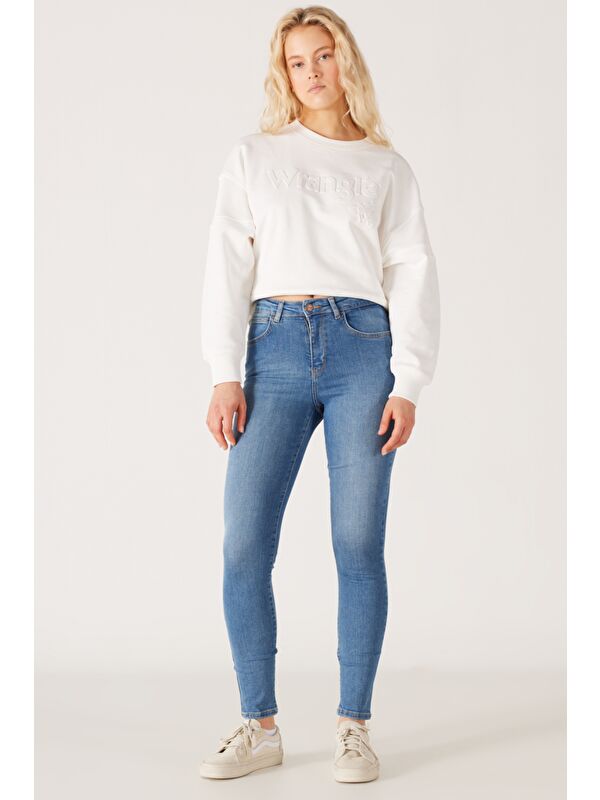 Wrangler High Rise Skinny Fit Dar Kesim Yüksek Bel Açık Mavi Esnek Jean Jean Pantolon