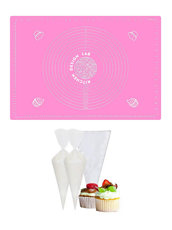Kitchen Design Lab 2'li Set Pembe 45x65 cm Silikon Hamur Açma Matı ve Kullan At Krema Torbası Seti