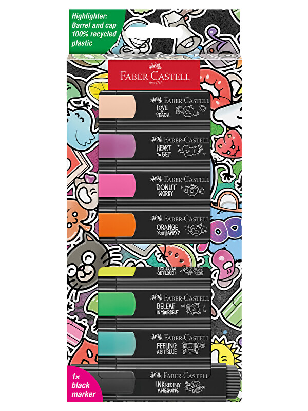 Faber-Castell Graffiti Fosforlu Kalem Seti, 8’li, Su Bazlı Mürekkep, 3 Farklı Çizgi Kalınlığı, Dayanıklı Mürekkep