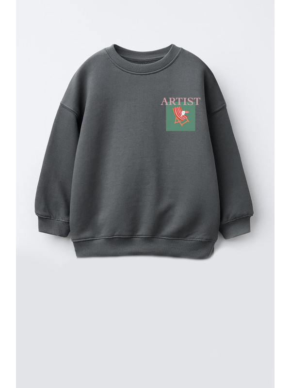 Monila Unisex Çocuk Baskılı 3 İplik Kumaş Pamuklu Sweatshirt