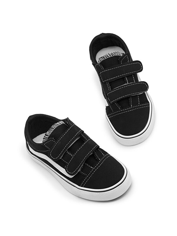 TONNY BLACK Çocuk Unisex Siyah Kauçuk Taban Rahat Kalıp Çift Cırtlı Ayakkabı