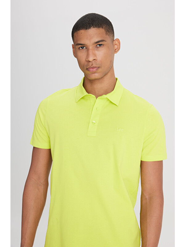 Lee Regular Fit Polo Yaka %100 Pamuk Sarı Tişört