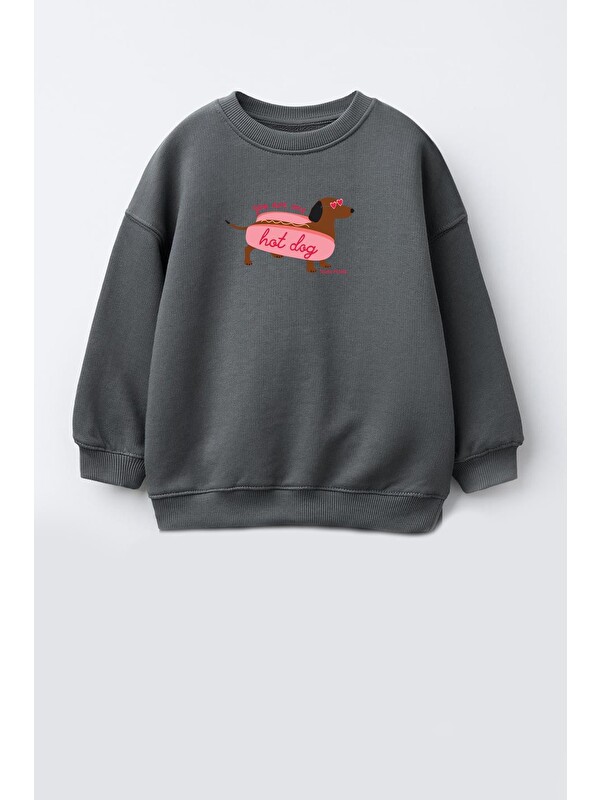 Monila Kız Çocuk Baskılı 3 İplik Kumaş Pamuklu Sweatshirt
