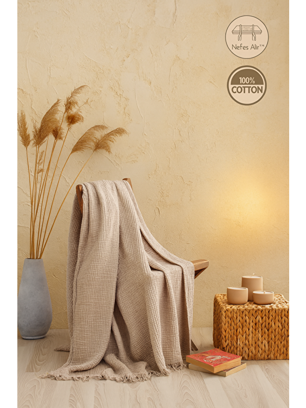 Tabu Home Müslin Kahve Çift Kişilik Yatak Örtüsü – 4 Katlı