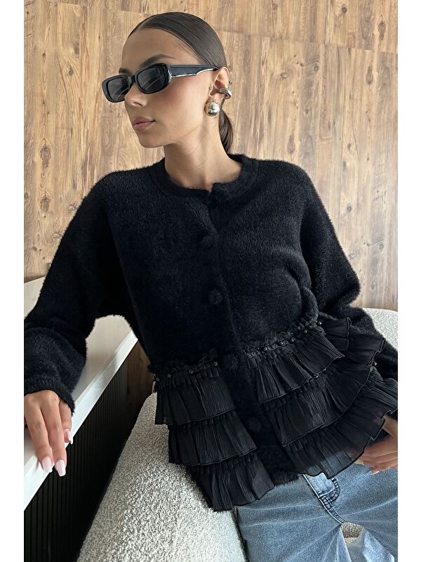 Gülseli Alt Kısmı Fırfırlı Yumoş Triko Ceket (s,m,l,xl Uyumludur)