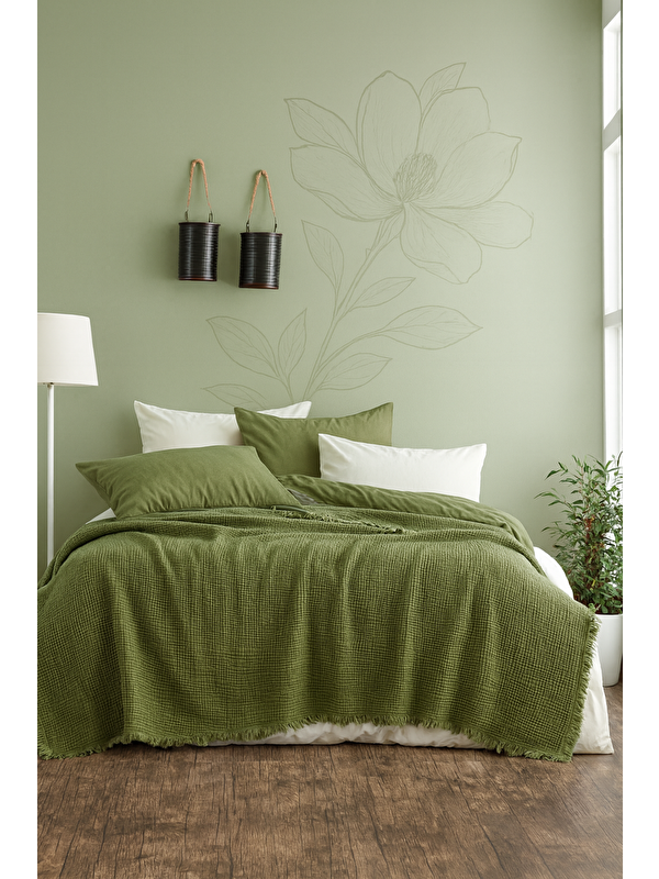 Tabu Home Müslin Haki Çift Kişilik Yatak Örtüsü – 4 Katlı